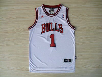 Maillot De Basket Chicago Bulls Derrick Rose 1 Tissus Sportif Fans Edition Blanc